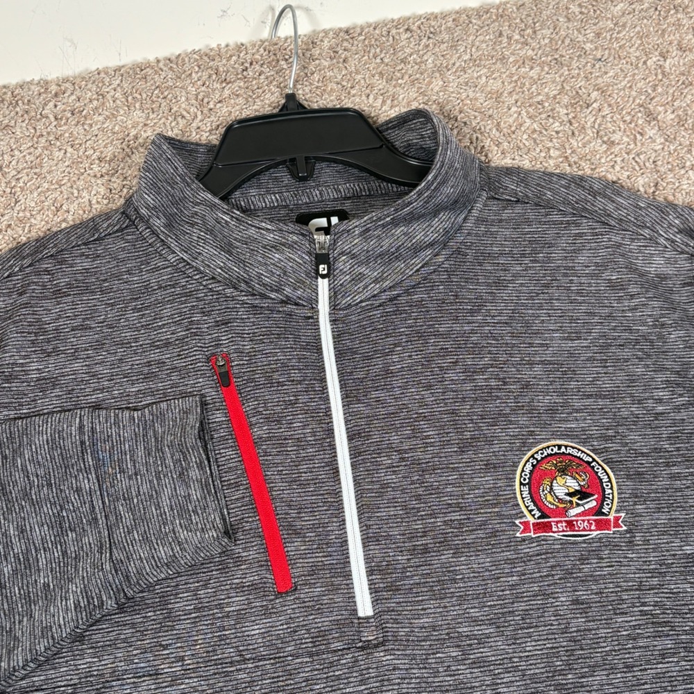 FootJoy Mens XXL Gray Space Dye 1/4 Zip Pullover Marine Corps Foundation
